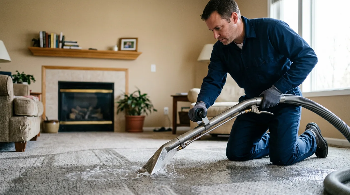 Water damage restoration technician working near Aroma Park, IL